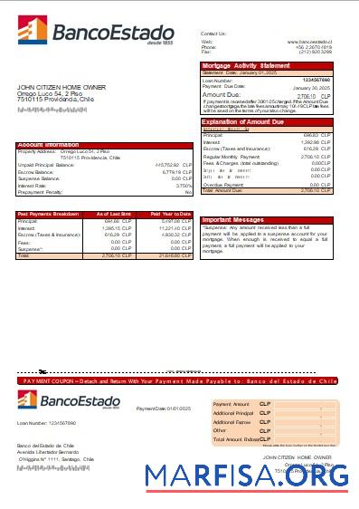 Downloadable Chile Banco del Estado de Chile bank mortgage statement scr template